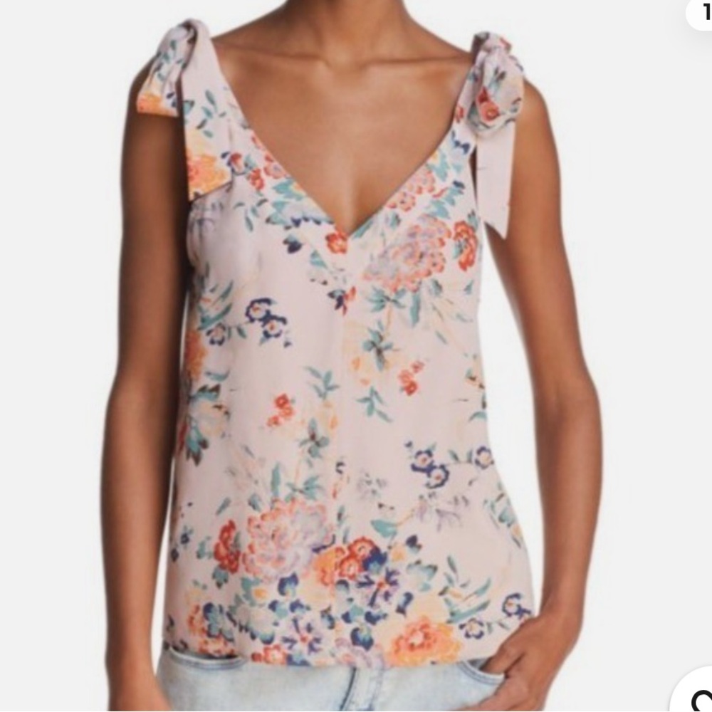 Rebecca Taylor Floral Tie-Shoulder V-Neck Tank in Pink